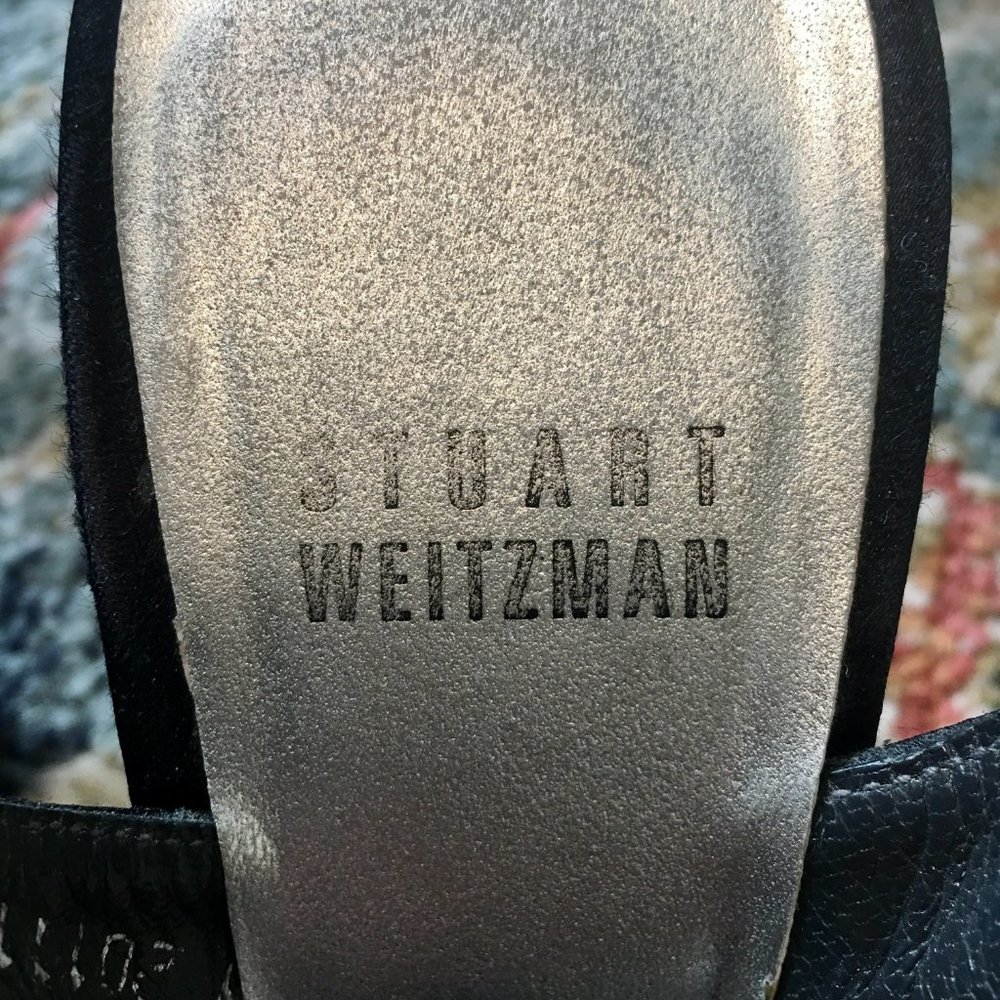 STUART WEITZMAN Black Satin Sling Back Pumps Heels Shoes Rhinestone Peep Toe 5 - Picture 8 of 9